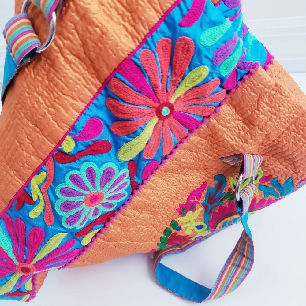 Karma Living Embroidered Bohemian Floral Plush Sholder Bag
